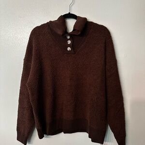 Zaful Brown Women's Foldover Collar Sweater‎